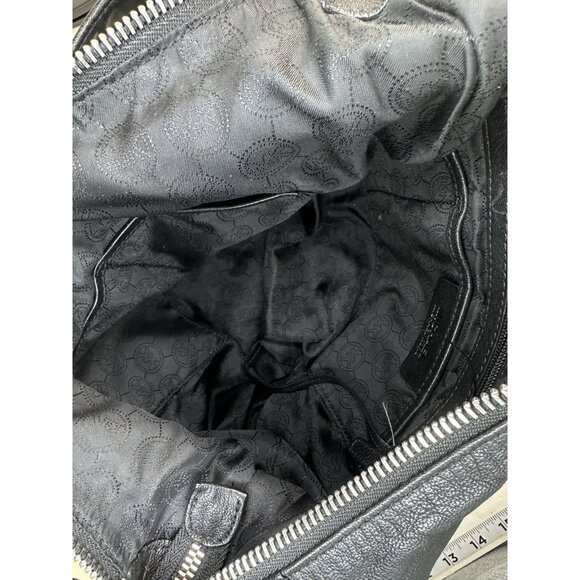 Michael Kors Black Leather Silver Hardware Shoulder Bag Purse Fulton - Picture 7 of 10